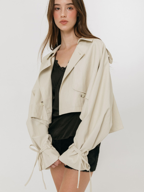 LEATHER STRAP TRENCH JACKET / IVORY