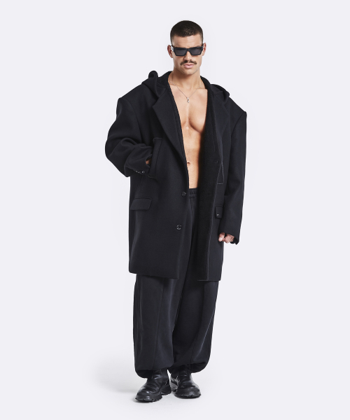 Oversized single hoodie coat - black