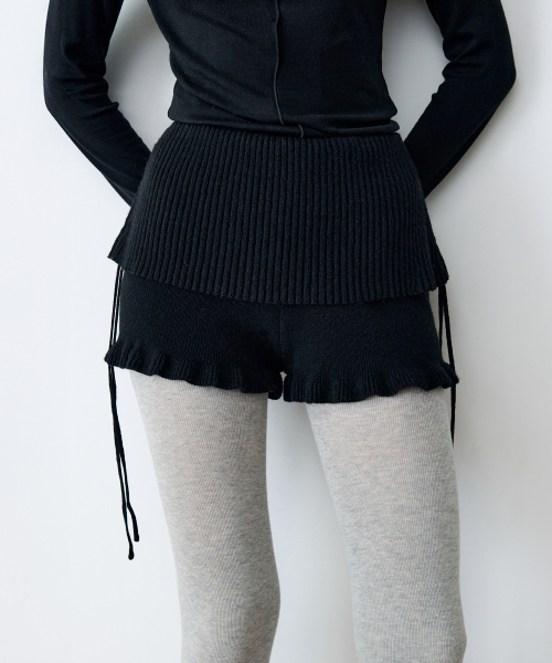 SHIRRING KNIT SHORT PANTS BLACK