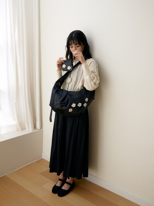 Bohemian floral hobo bag_black