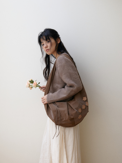 Bohemian floral hobo bag_mauve brown