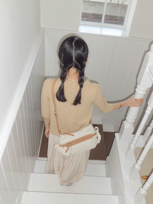 Belted ribbon bag_canvas caramel