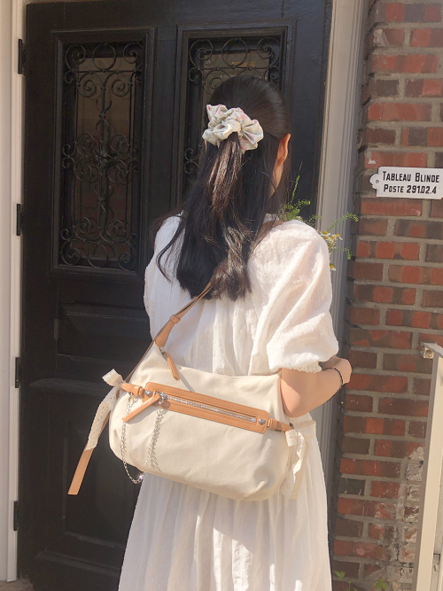 Belted ribbon bag_canvas caramel