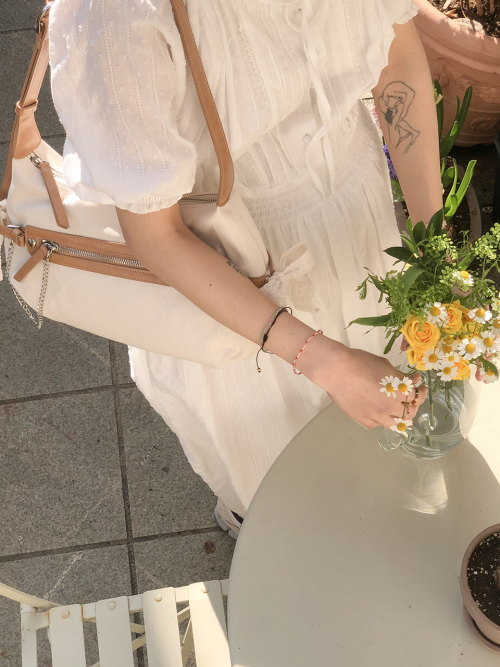 Belted ribbon bag_canvas caramel