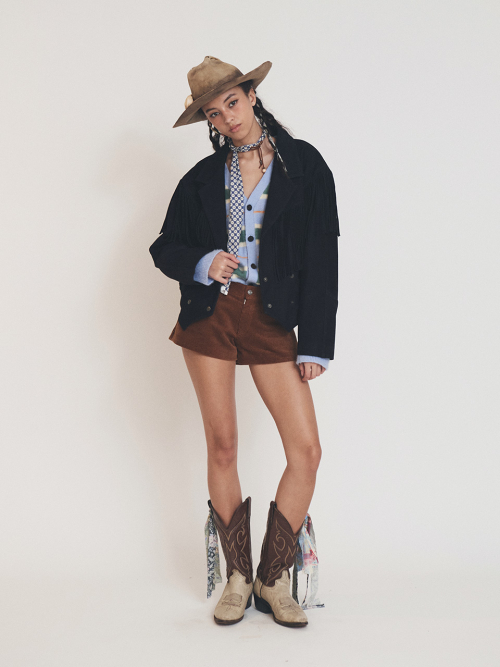 NUBUCK FRINGE JACKET NAVY