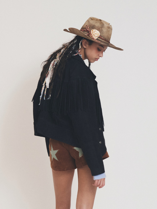 NUBUCK FRINGE JACKET NAVY