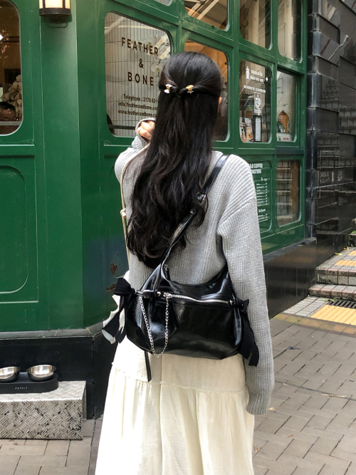 Belted ribbon bag_black