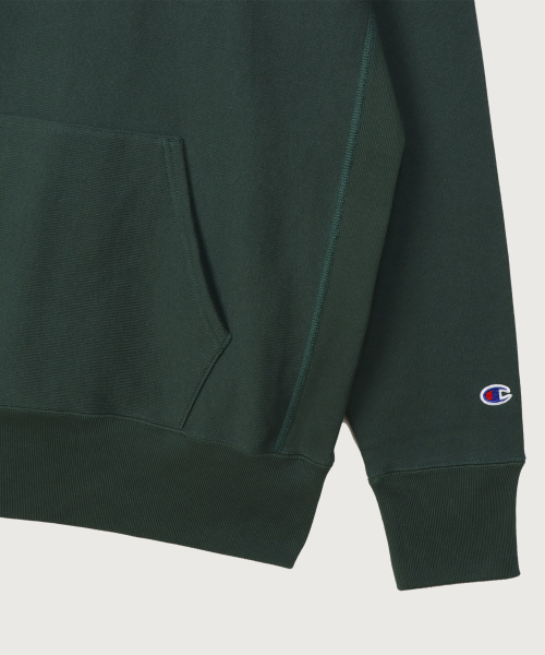 리버스위브 블루택 C로고 오버핏 기모 후드 티셔츠 Dark Green