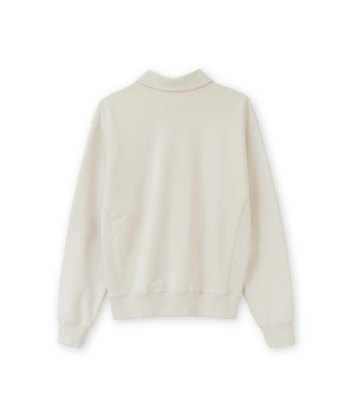 W Washed Sweat Half Zip Up, Ivory