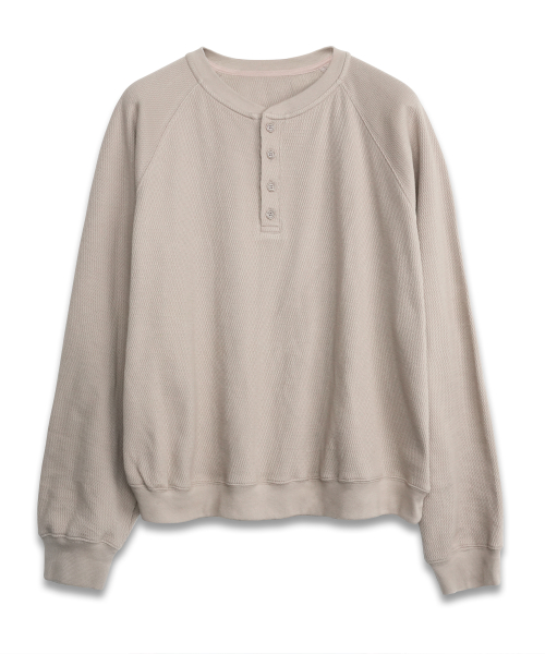 Thermal Waffle Henley Neck OATMEAL