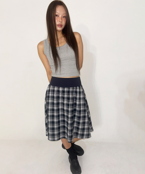 Check flare midi Skirt [Charcoal]