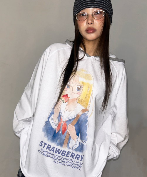 YURINA School Raglan Hooded-T [White]