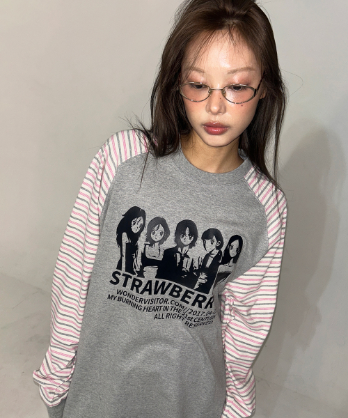 Strawberry Con-po Raglan LS-T [Melange grey]