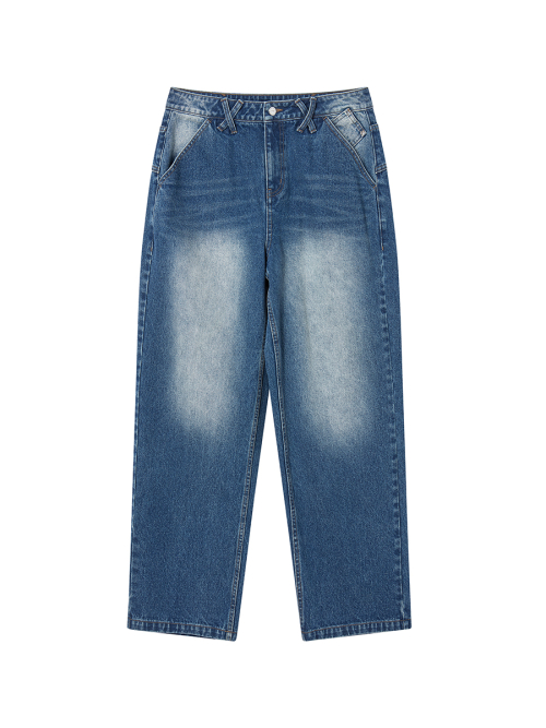 2-PIECE POCKET BELT DENIM PANTS BLACK WASHED