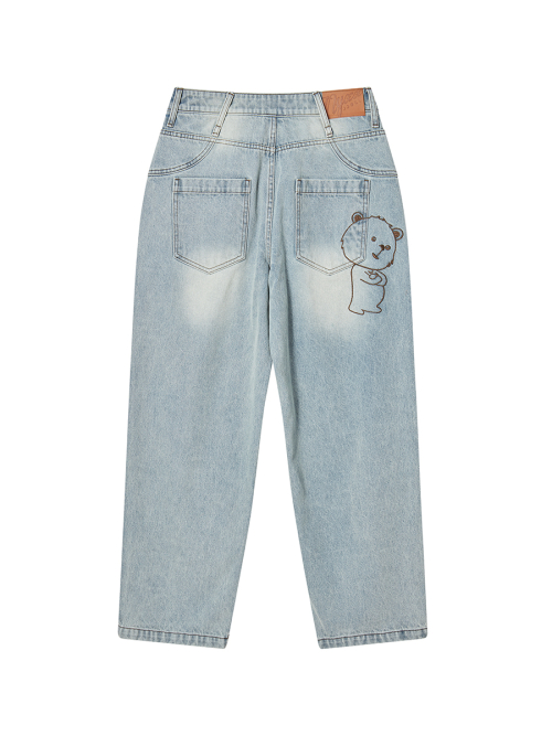 2-PIECE POCKET BELT DENIM PANTS BLACK WASHED