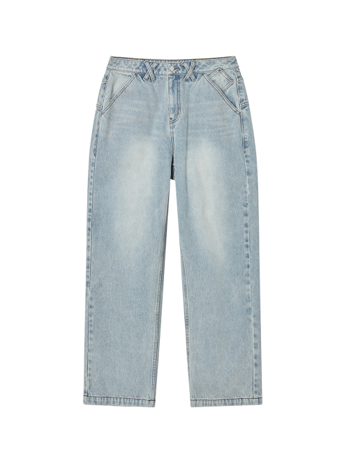 2-PIECE POCKET BELT DENIM PANTS BLACK WASHED