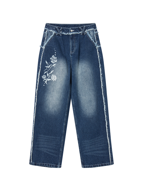 2-PIECE POCKET BELT DENIM PANTS BLACK WASHED