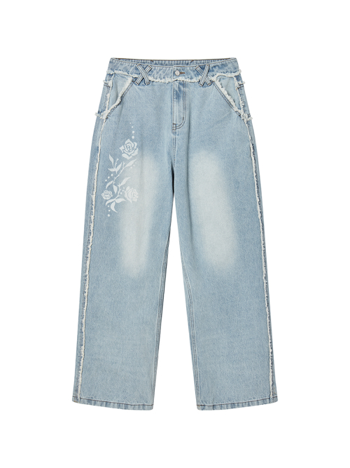 2-PIECE POCKET BELT DENIM PANTS BLACK WASHED