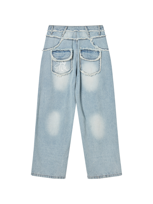 2-PIECE POCKET BELT DENIM PANTS BLACK WASHED