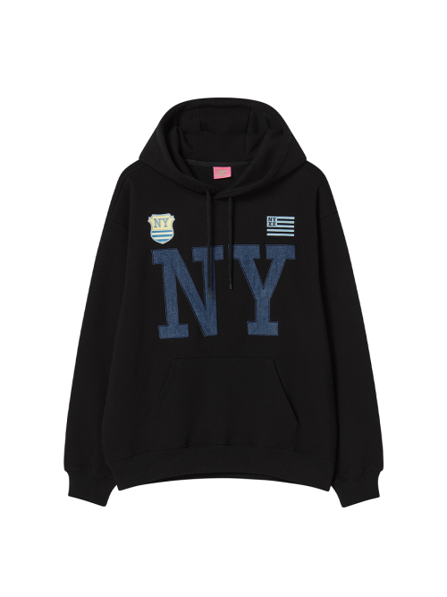 NY APLIQUE HOODIE BLACK