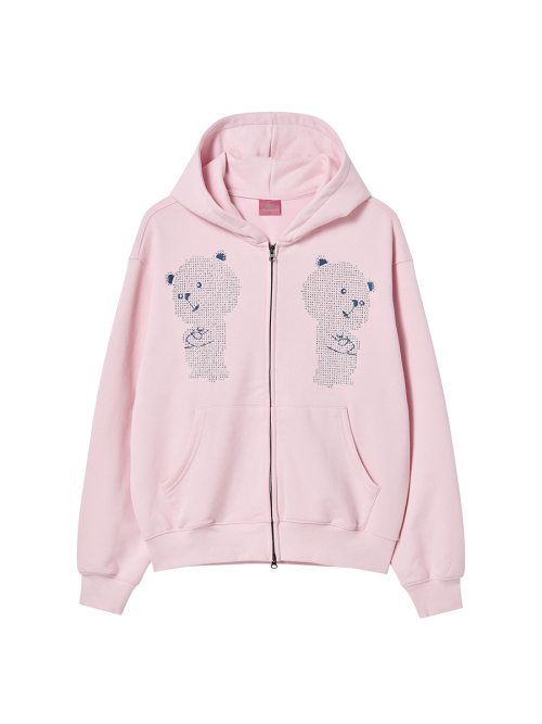 RHINESTONE DALGOMM HOOD ZIP-UP PINK