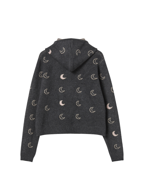 MOON KNITTED ZIP-UP HOODIE CHARCOAL