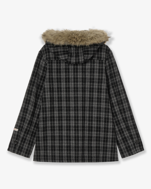 FUR HOOD DUFFLE COAT [CHECK BLACK]