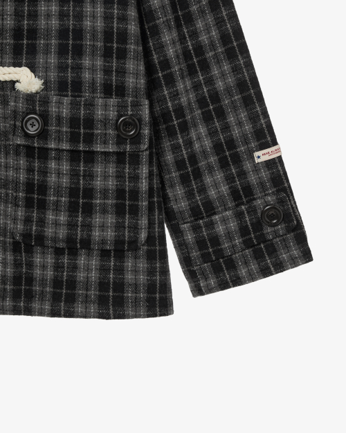 FUR HOOD DUFFLE COAT [CHECK BLACK]