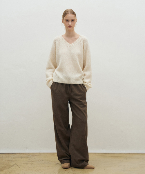 Alpaca V-Neck Knit Top[LMBEWIKN297]-2color