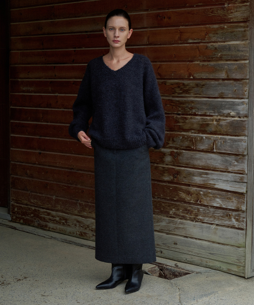 Alpaca V-Neck Knit Top[LMBEWIKN297]-2color