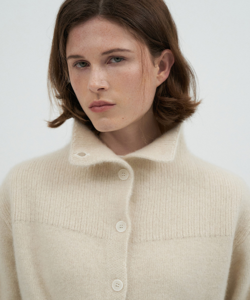 High Neck Button Raccoon Cardigan[LMBFWI25KN298]-Mood cream