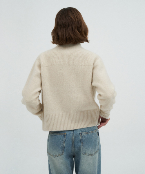 High Neck Button Raccoon Cardigan[LMBFWI25KN298]-Mood cream