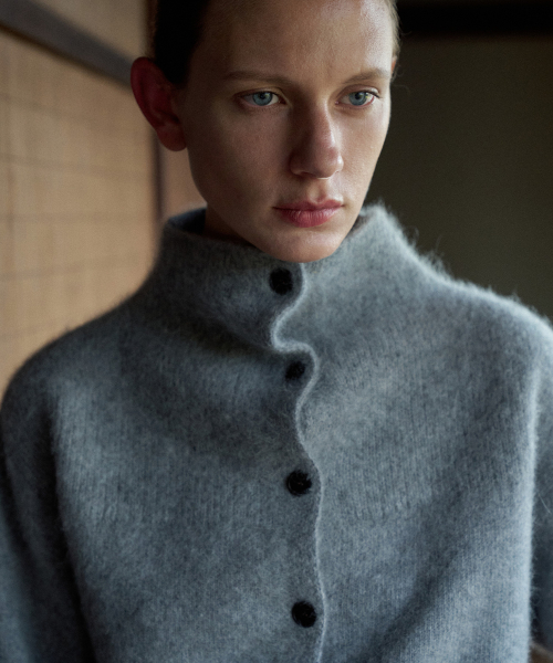 High Neck Button Raccoon Cardigan[LMBEWIKN298]-Gray