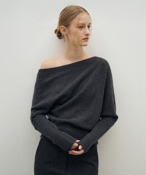Baby Alpaca One-Off Shoulder Knit Top[LMBEWIKN301]-2color