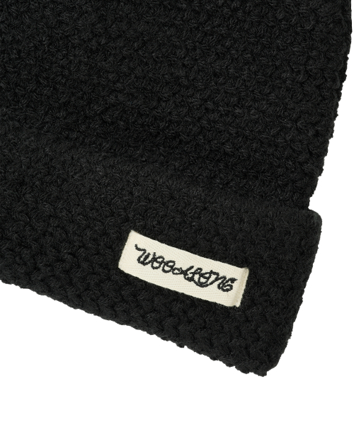 Folded Label Knit Beanie - BLACK