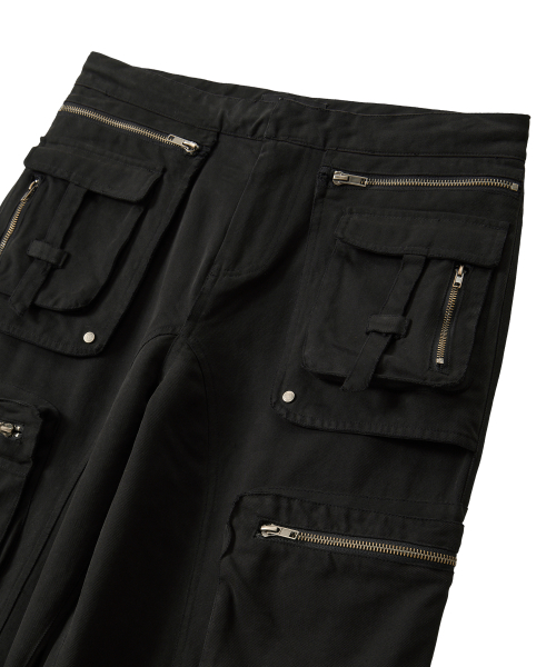 Lowrise Washed Curve Cargo Pants - BLACK