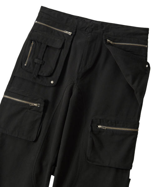 Lowrise Washed Curve Cargo Pants - BLACK
