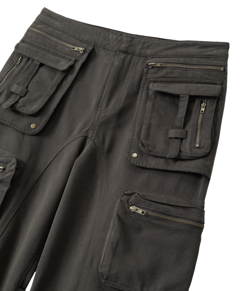Lowrise Washed Curve Cargo Pants - KHAKI