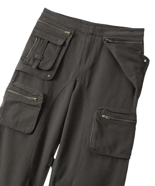 Lowrise Washed Curve Cargo Pants - KHAKI