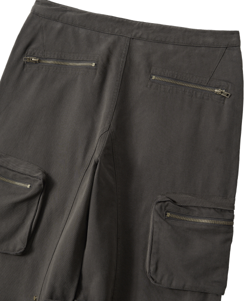 Lowrise Washed Curve Cargo Pants - KHAKI