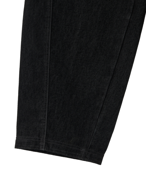 Velvet Stitch Curve Balloon Wide Denim Pants - BLACK
