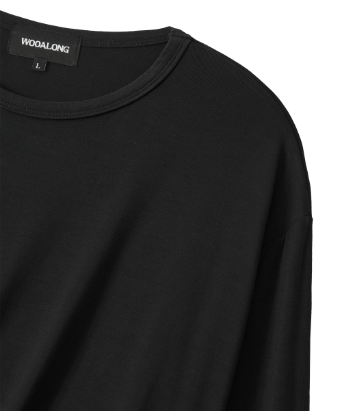 Overlay Drape Long Sleeve Tee - BLACK