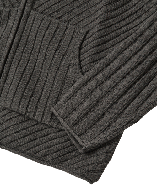 Rib Knit Hoodie Zip-Up - CHARCOAL