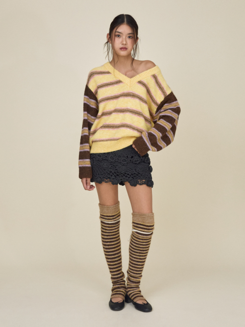 SUNDAE STRIPE KNIT WARMER (BROWN)