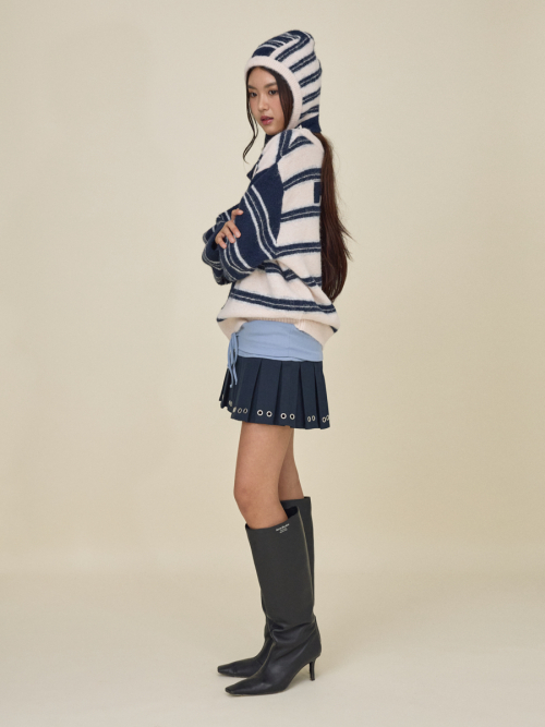 SUNDAE STRIPE KNIT BALACLAVA (NAVY)