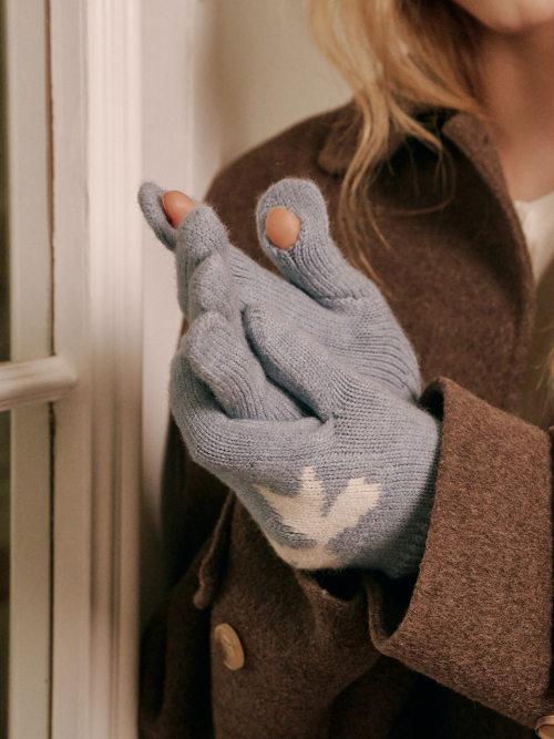 Ribbon Wool Gloves (Sky Blue)