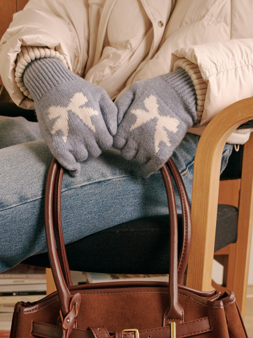 Ribbon Wool Gloves (Sky Blue)