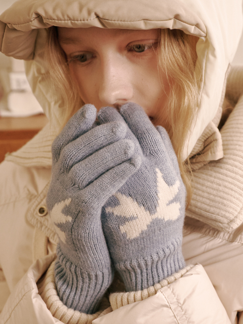 Ribbon Wool Gloves (Sky Blue)