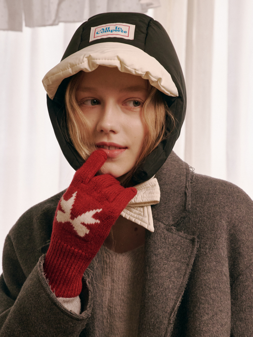 Ribbon Wool Gloves (Red)