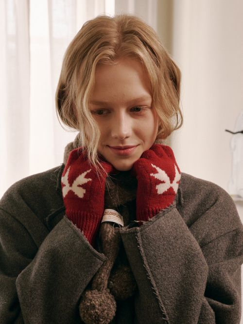 Ribbon Wool Gloves (Red)
